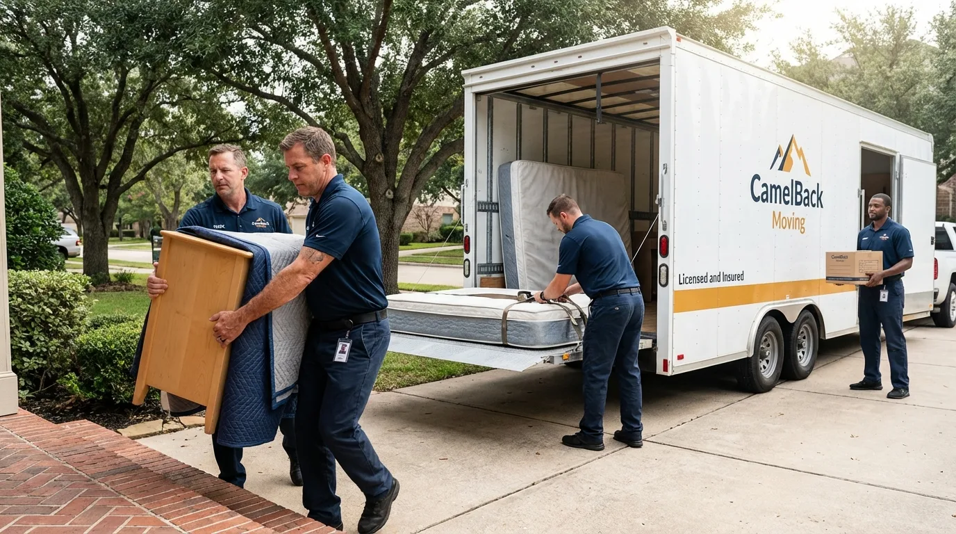 Crew loading residential truck for cross-state move from Buhler, KS