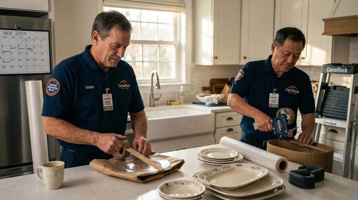 Professional crew packing kitchen dishware in Buhler, KS